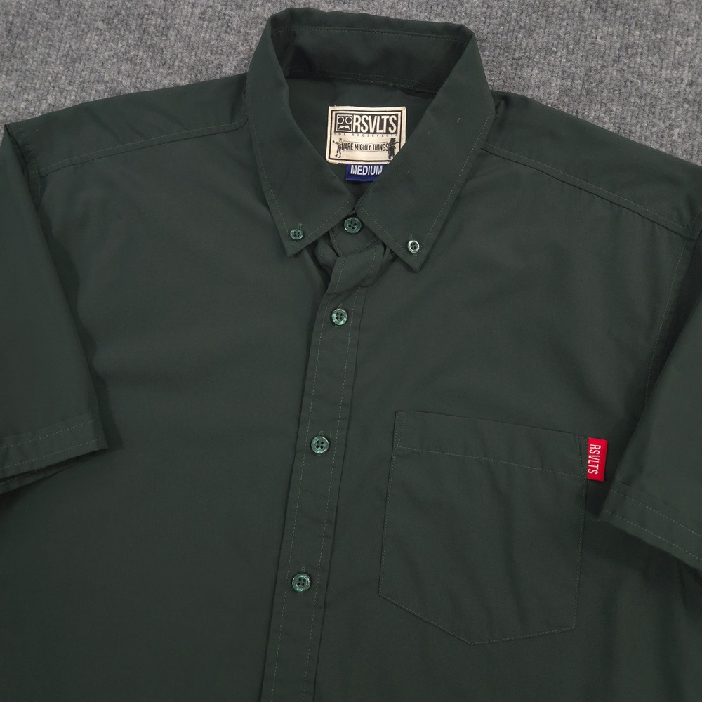 RSVLTS Shirt Mens M Dark Green Bamboo Blend Lightweight Short Sleeve Button Down
